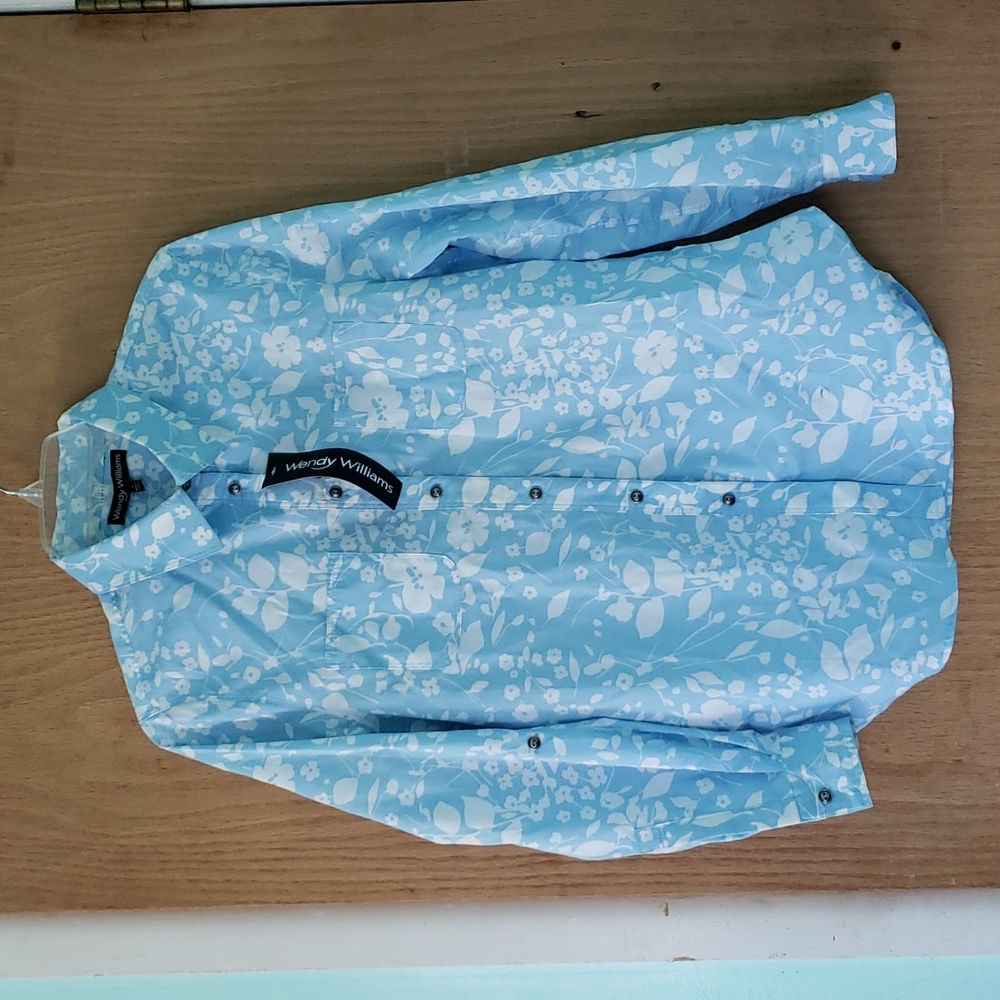 Wendy Williams Womens Blouse blue & white New NWT Size S